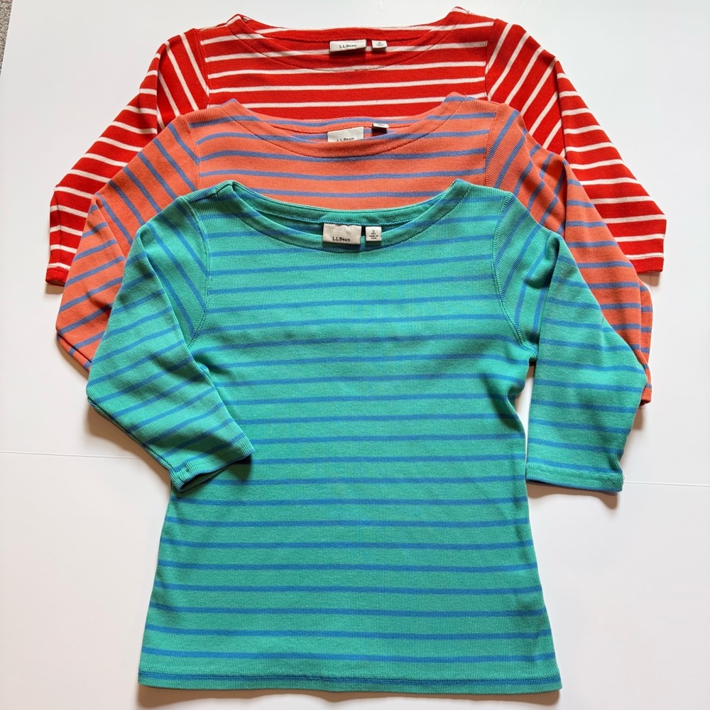 Bundle of 3 L.L.Bean French Sailor 3/4 sleeve striped tops, size Petite Small